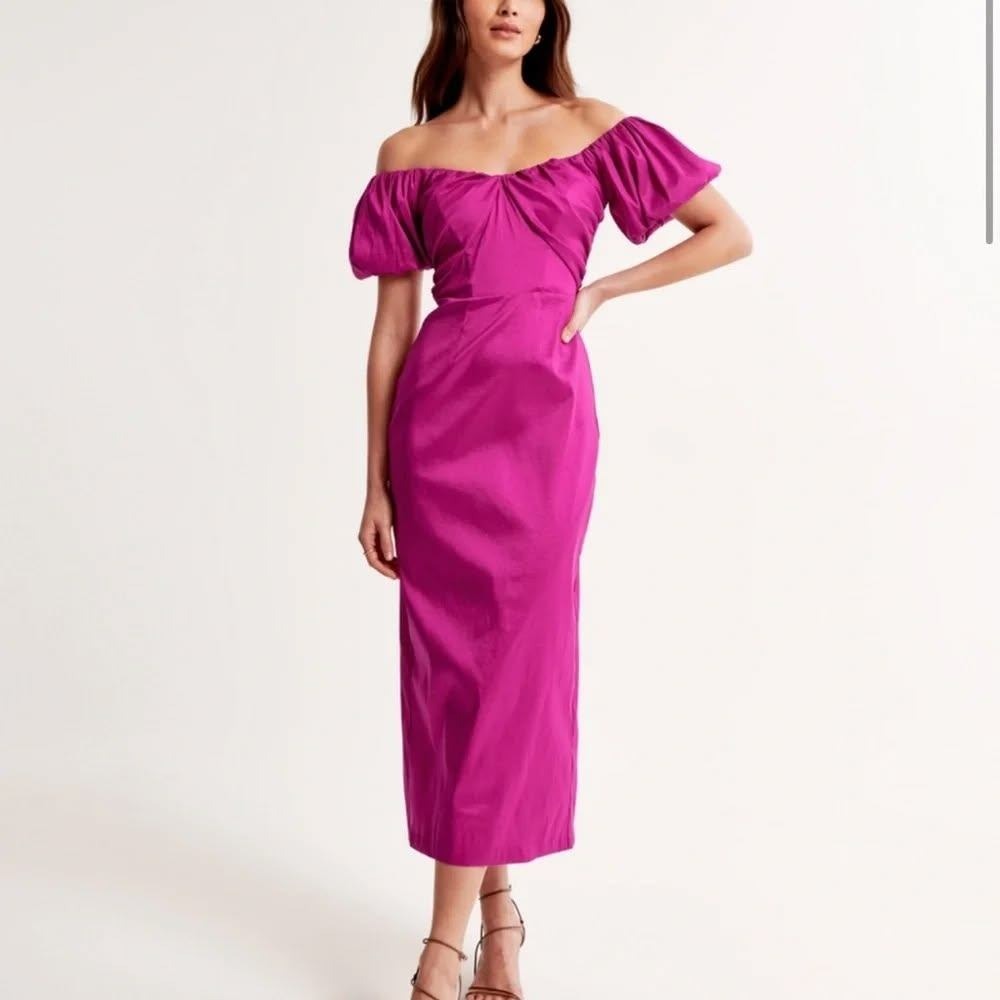 Abercrombie & Fitch Taffeta Off The Shoulder Midi Dress XL Petite Wedding Guest